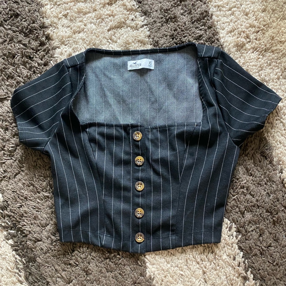 Pin Stripe Button Up Crop Top | Hollister